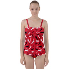 Red Twist Front Tankini Set by HASHHAB