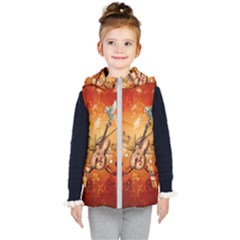 Violin With Violin Bow And Dove Kid s Hooded Puffer Vest by FantasyWorld7
