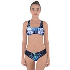 Amazing Wolf With Flowers, Blue Colors Criss Cross Bikini Set by FantasyWorld7