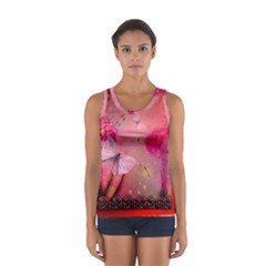 Wonderful Butterflies With Dragonfly Sport Tank Top  by FantasyWorld7