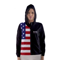 Maga Make America Great Again With Us Flag On Black Hooded Wind Breaker (women) by snek