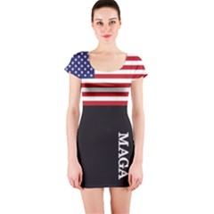 Maga Make America Great Again With Us Flag On Black Short Sleeve Bodycon Dress by snek