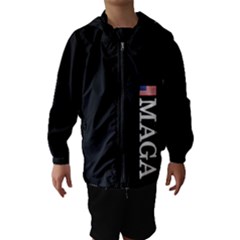 Maga Make America Great Again With Us Flag On Black Hooded Wind Breaker (kids) by snek