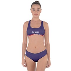 Maga Make America Great Again With Us Flag On Black Criss Cross Bikini Set by snek