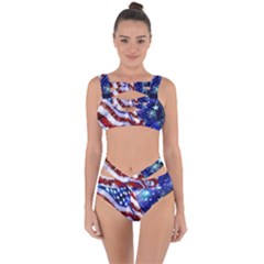 American Flag Red White Blue Fireworks Stars Independence Day Bandaged Up Bikini Set  by Sapixe