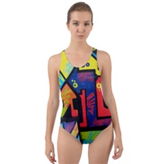 Urban Graffiti Movie Theme Productor Colorful Abstract Arrows Cut-out Back One Piece Swimsuit by genx