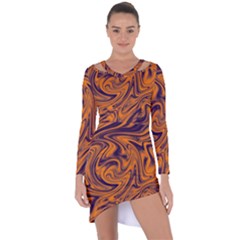 Orange And Purple Liquid Asymmetric Cut-out Shift Dress by berwies