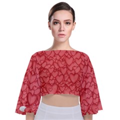 Background Hearts Love Tie Back Butterfly Sleeve Chiffon Top