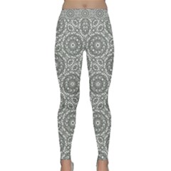 Grey Ornate Decorative Pattern Classic Yoga Leggings by dflcprints