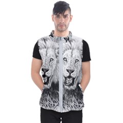 Lion Wildlife Art And Illustration Pencil Men s Puffer Vest by Nexatart