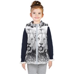 Lion Wildlife Art And Illustration Pencil Kid s Hooded Puffer Vest by Nexatart