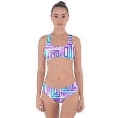 Geometric 3d Metallic Aqua Purple Criss Cross Bikini Set