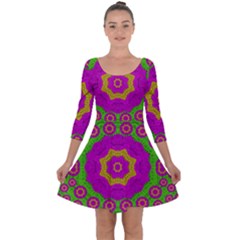 Decorative Festive Bohemic Ornate Style Quarter Sleeve Skater Dress by pepitasart