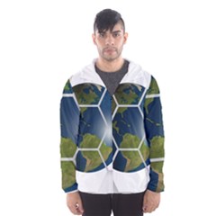 Hexagon Diamond Earth Globe Hooded Wind Breaker (men) by Sapixe