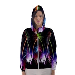 Happy New Year 2017 Celebration Animated 3d Hooded Wind Breaker (women) by Sapixe