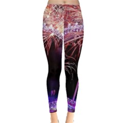 Happy New Year Clock Time Fireworks Pictures Leggings  by Sapixe