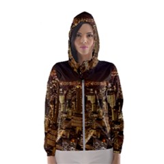 New York City At Night Future City Night Hooded Wind Breaker (women) by Sapixe