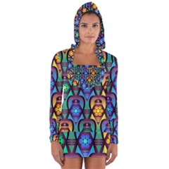 Pattern Background Bright Blue Long Sleeve Hooded T-shirt by Sapixe