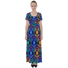 Pattern Background Bright Blue High Waist Short Sleeve Maxi Dress by Sapixe