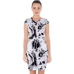 Pattern Color Painting Dab Black Capsleeve Drawstring Dress  by Sapixe