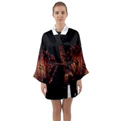 Red Flower Blooming In The Dark Long Sleeve Kimono Robe by Sapixe
