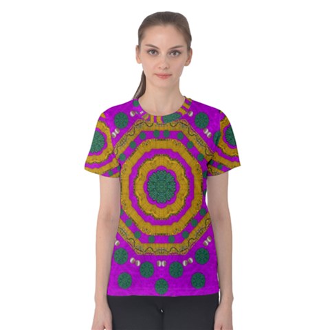 Peacock Flowers Ornate Decorative Happiness Women s Cotton Tee by pepitasart