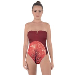 The Background Red Moon Wallpaper Tie Back One Piece Swimsuit by Sapixe