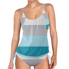 Blue Gray Striped Pattern Horizontal Stripes Tankini Set by yoursparklingshop