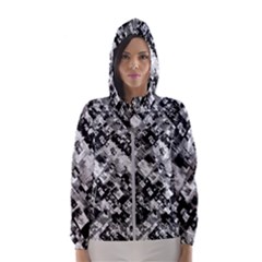 Black And White Patchwork Pattern Hooded Wind Breaker (women) by dflcprints
