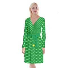 Polkadot Yellow Long Sleeve Velvet Front Wrap Dress by berwies