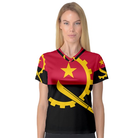 Flag Of Angola V-neck Sport Mesh Tee by abbeyz71