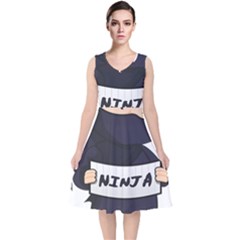 Ninja Baby Parent Cartoon Japan V-neck Midi Sleeveless Dress  by Simbadda