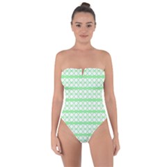 Circles Lines Green White Pattern Tie Back One Piece Swimsuit by BrightVibesDesign