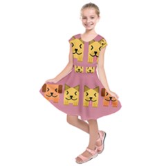 Pet Animal Feline Domestic Animals Kids  Short Sleeve Dress by Simbadda