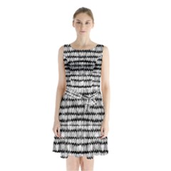 Abstract Wavy Black And White Pattern Sleeveless Waist Tie Chiffon Dress by dflcprints