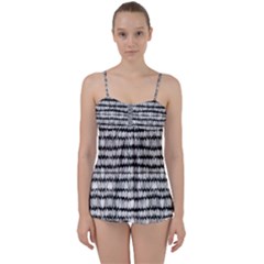 Abstract Wavy Black And White Pattern Babydoll Tankini Set by dflcprints