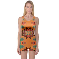 Misc Shapes On An Orange Background                                    Women s Boyleg One Piece Swimsuit by LalyLauraFLM