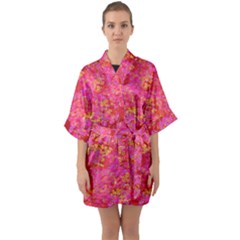 Red Flora Quarter Sleeve Kimono Robe by 1dsignmovesu
