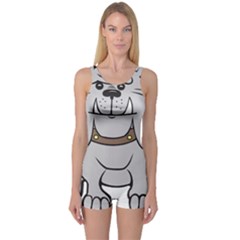 Gray Happy Dog Bulldog Pet Collar One Piece Boyleg Swimsuit