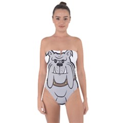 Gray Happy Dog Bulldog Pet Collar Tie Back One Piece Swimsuit by Nexatart