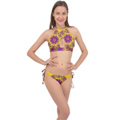 Fantasy Flower Wreath With Jungle Florals Cross Front Halter Bikini Set by pepitasart