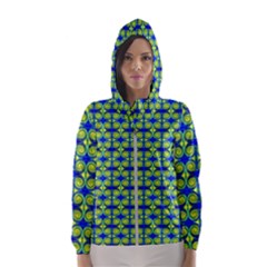 Blue Yellow Green Swirl Pattern Hooded Windbreaker (women) by BrightVibesDesign