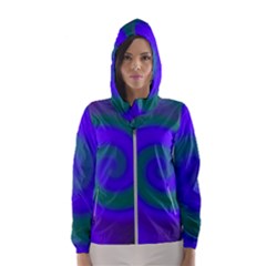 Swirl Green Blue Abstract Hooded Windbreaker (women) by BrightVibesDesign