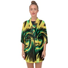 Swirl Black Yellow Green Half Sleeve Chiffon Kimono by BrightVibesDesign