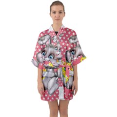 Illustration Rabbit Easter Quarter Sleeve Kimono Robe by Sapixe