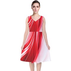 Flame Red Fractal Energy Fiery V-neck Midi Sleeveless Dress  by Sapixe