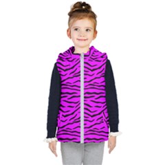 Hot Neon Pink And Black Tiger Stripes Kid s Hooded Puffer Vest by PodArtist