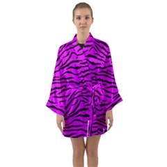 Hot Neon Pink And Black Tiger Stripes Long Sleeve Kimono Robe by PodArtist