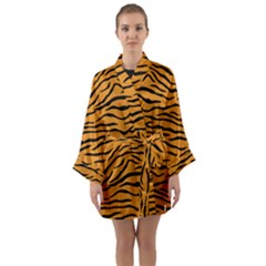 Orange And Black Tiger Stripes Long Sleeve Kimono Robe by PodArtist