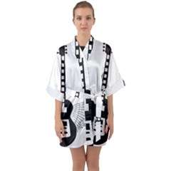 Guitar Abstract Wings Silhouette Quarter Sleeve Kimono Robe by Sapixe